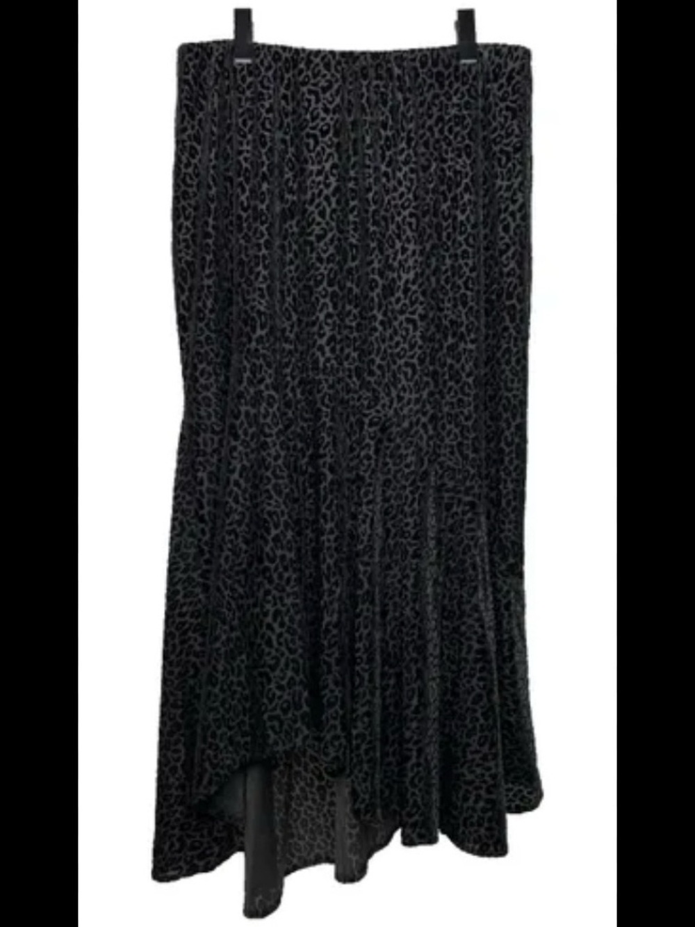 Chico's Black Leopard-Print High-Low Skirt burnt out, elastic waist.